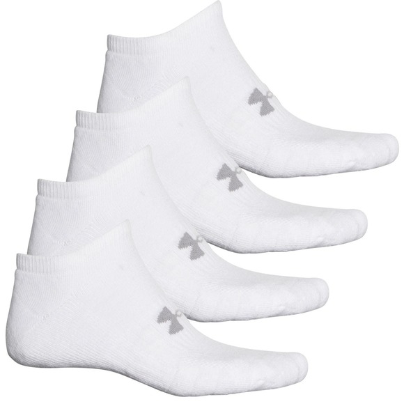 UA UNDER ARMOUR Men's No Show Socks Large White 4 pairs Pack Performance Cotton - Picture 2 of 8